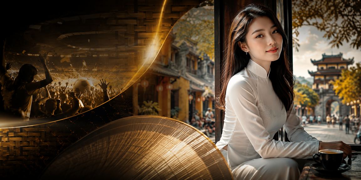 Người chơi trong trang phục áo dài Huế trải nghiệm hoàn tiền và thưởng jackpot trực tuyến